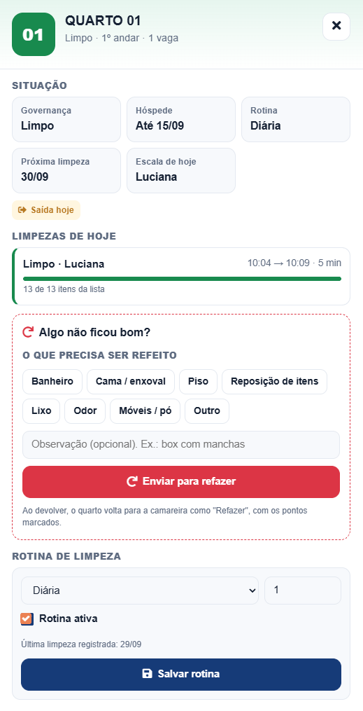 Detalhe do quarto com pedido para refazer